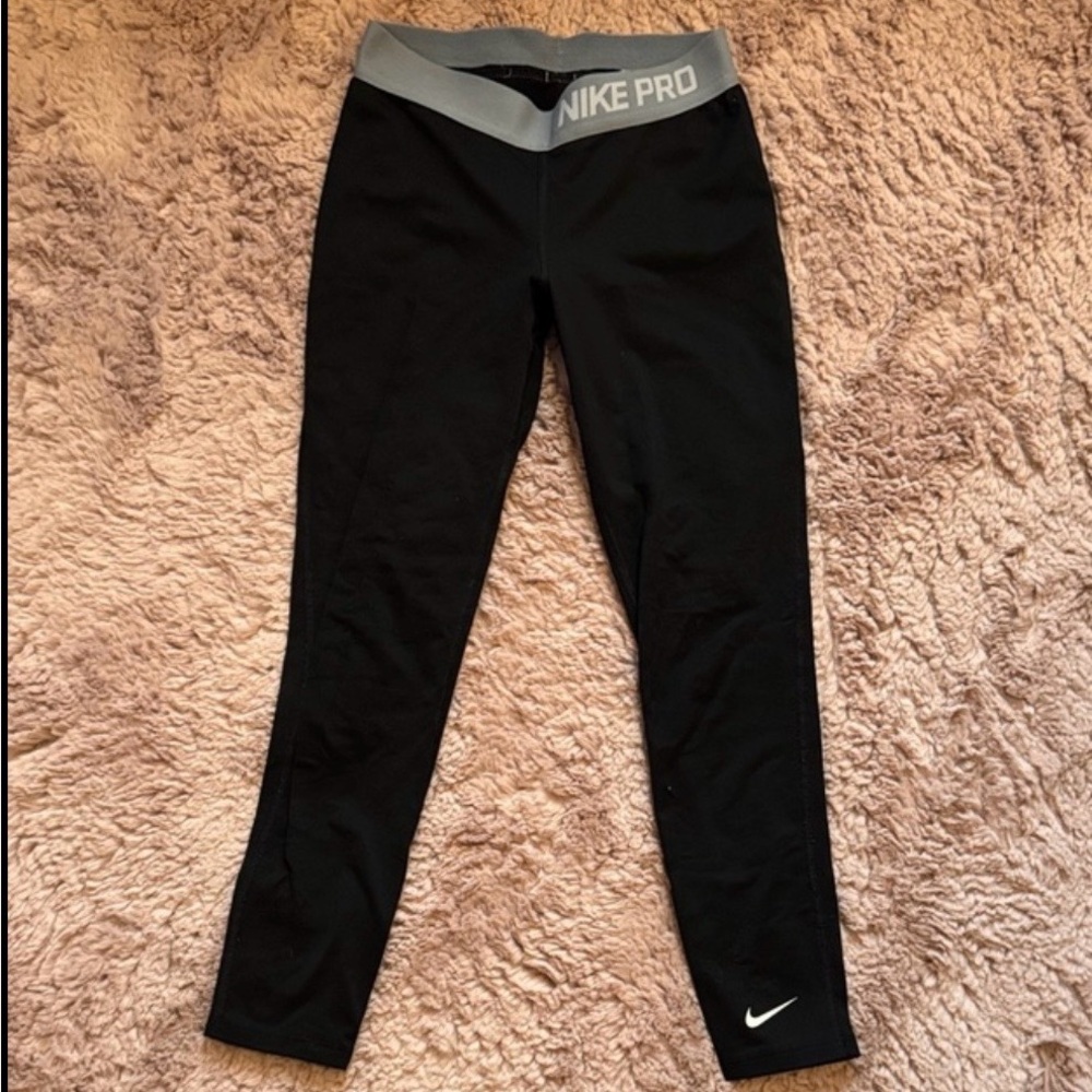 Nike Kids Black Leggings with Gray Waistband